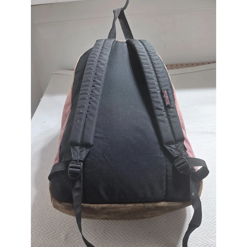 JanSport Right Pack Expressions Pink Corduroy Suede Leather Bottom Backpack